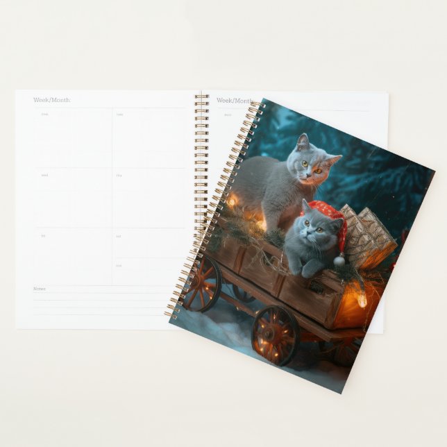 Décor de Noël russe Blue Cat Snowy Sleigh (Devant avec enveloppe)