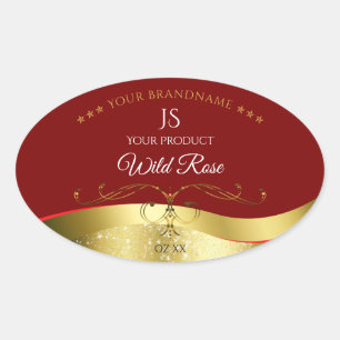Décor doré Wavy foncé Étiquette Monogramme rouge f