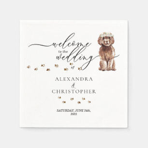 Decor Drink Brown Cavapoo Dog Welcome to wedding Napkin