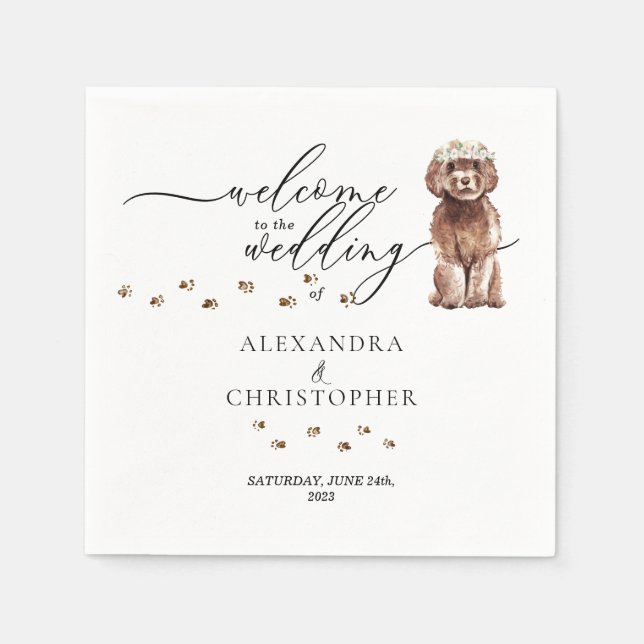 Decor Drink Brown Cavapoo Dog Welcome to wedding Napkin (Front)