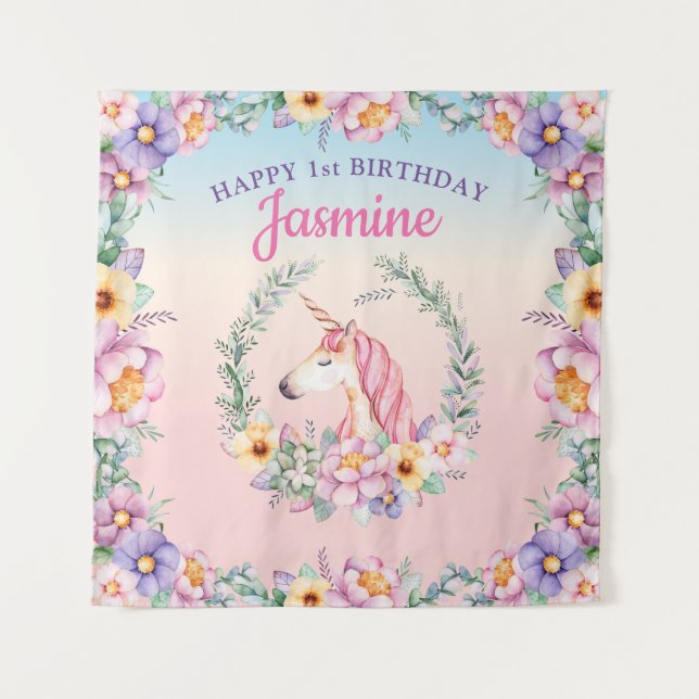 Décor floral magique de licorne & tapisserie (Devant)