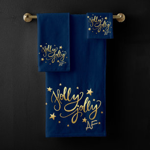 Décor Holly Jolly AF Navy Blue and Gold Script