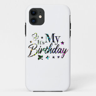 decor it's my birthday with rainbow circles text iPhone 11 case