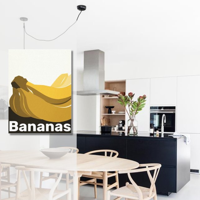 Décor mural de cuisine jaune, noir, blanc - Poster (Modern Black White Yellow Bunch of Bananas Kitchen Poster)