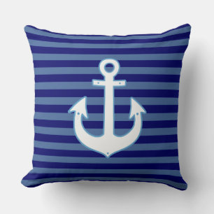 decor nautical anchor & striped navy throw pillow