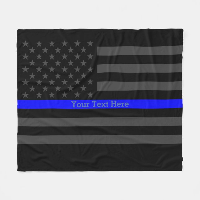 Decor Thin Blue Line Personalized Black US Flag Fleece Blanket (Front (Horizontal))