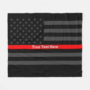 Decor Thin Red Line Personalized Black US Flag Fleece Blanket