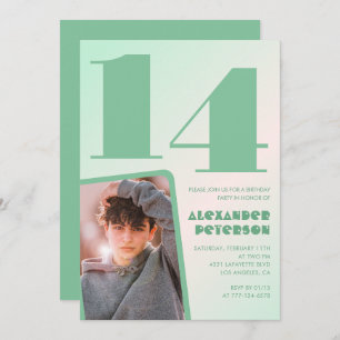 Décor vert Invitations à 14e anniversaire Boy Phot