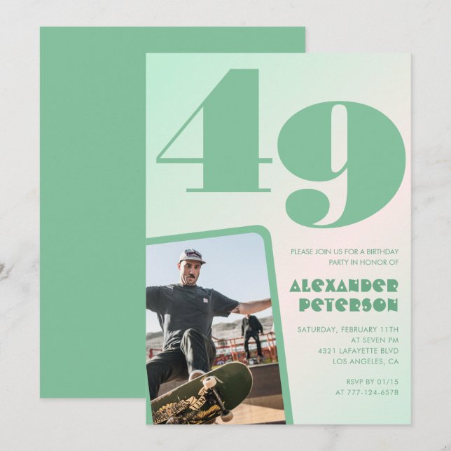 Décor vert Invitations à 49e anniversaire Boy Phot (Devant / Derrière)