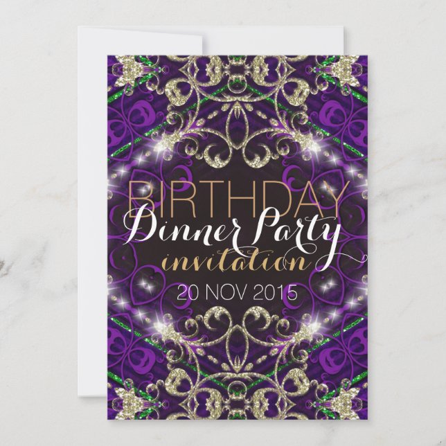 Décor violet Royale Anniversaire Dîner Invitation (Devant)