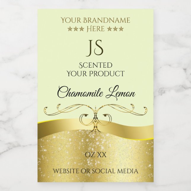 Décor Wavy Gold Deluxe Étiquette Monogramme jaune  (Étiquettes simples)
