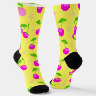 Decora Kei Rainbow Cherry Pattern Yellow Socks