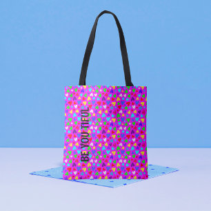 Decora Neon Rainbow Heart Kawaii Maximalist Style Tote Bag