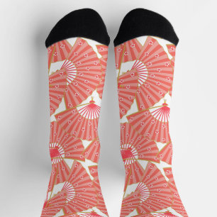 Decora Pink Japanese Geisha Fans Pattern Socks