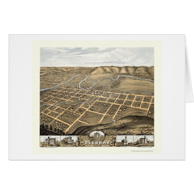 Decorah, carte panoramique de l'Iowa - 1870 (Devant horizontal)