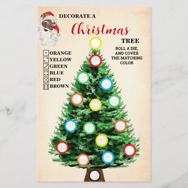 Decorate a Christmas Tree Santa Game Card (Front)