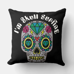 Decorated Abstract Skull Throw Pillow