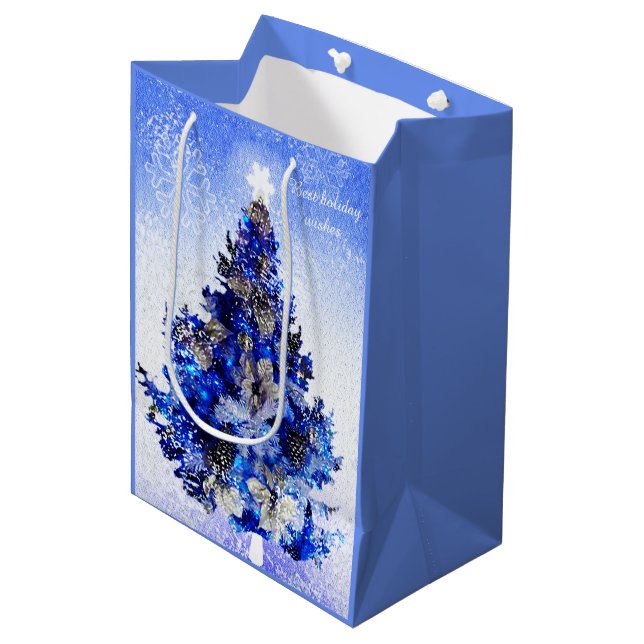 Decorated blue Christmas tree Medium Gift Bag (Front Angled)
