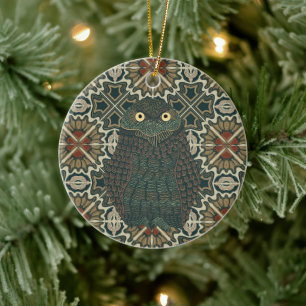 Decorated Burrowing Owl Golden Brown Earth Tones Ceramic Ornament