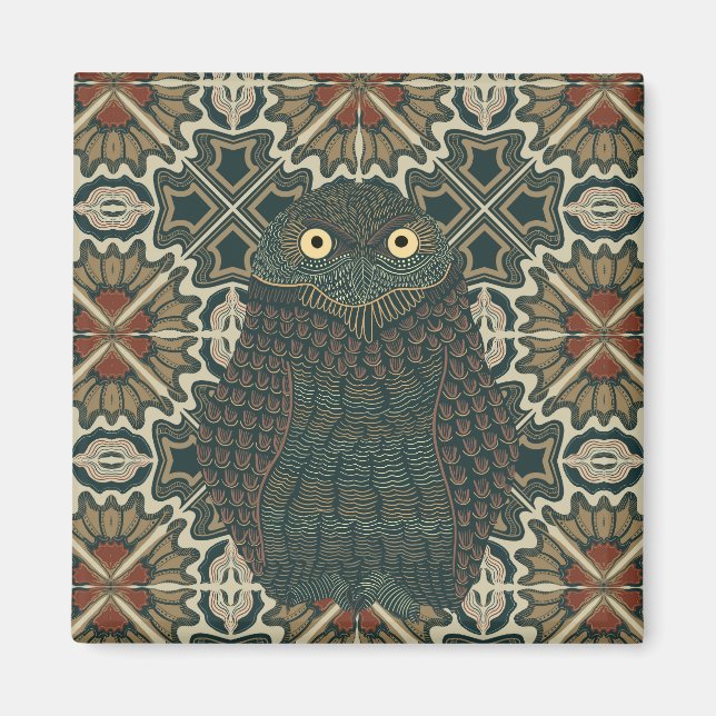 Decorated Burrowing Owl Golden Brown Earth Tones Magnet (Front)