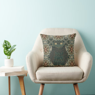 Decorated Burrowing Owl Golden Brown Earth Tones Throw Pillow