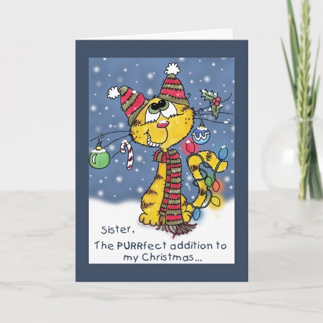 Decorated Cat-PURRfect Christmas for Sister Holiday Card (Front)