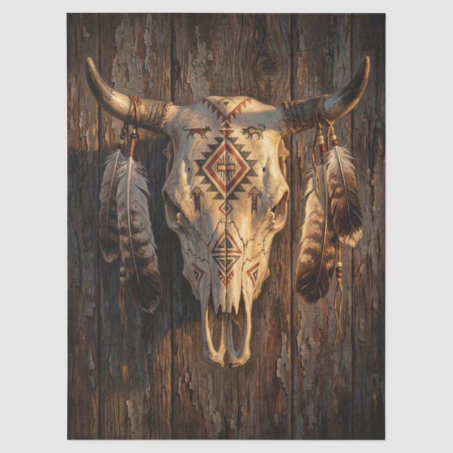 Decorated Cattle Skull Decoupage Tissue Paper (Front)