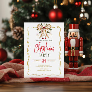 Decorated Christmas Bow Gold Fram Party Invite