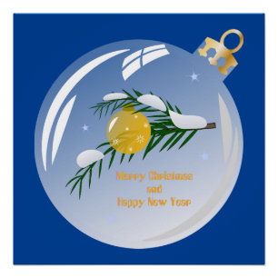 Decorated Christmas branch in bauble  Poster