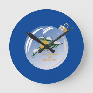 Decorated Christmas branch in bauble Round Clock
