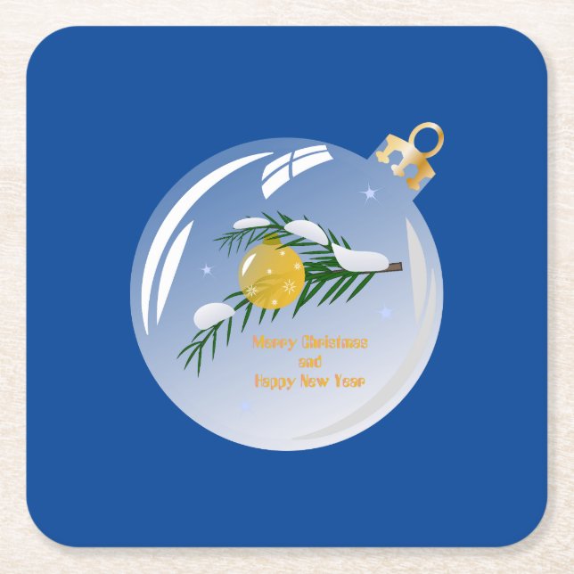 Decorated Christmas branch in bauble  Square Paper Coaster (Front)