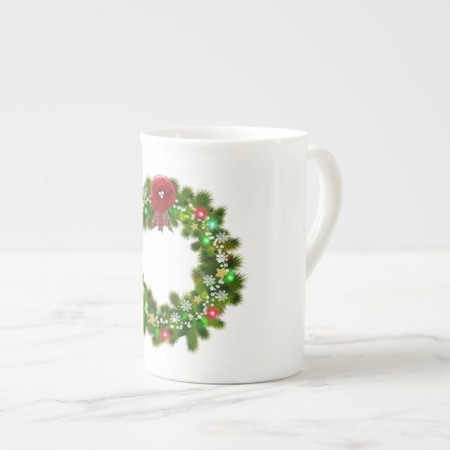 Decorated Christmas Festive Wreath Bone China Mug (Front Right)