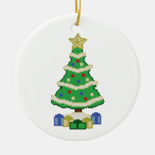 Decorated Christmas Tree 8bit Video Game Style Ceramic Ornament