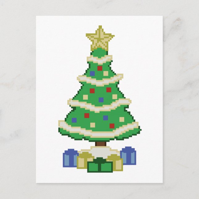Decorated Christmas Tree 8bit Video Game Style Holiday Postcard (Front)