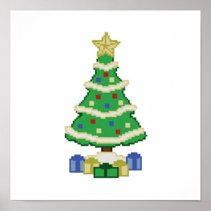 Decorated Christmas Tree 8bit Video Game Style Pos Poster