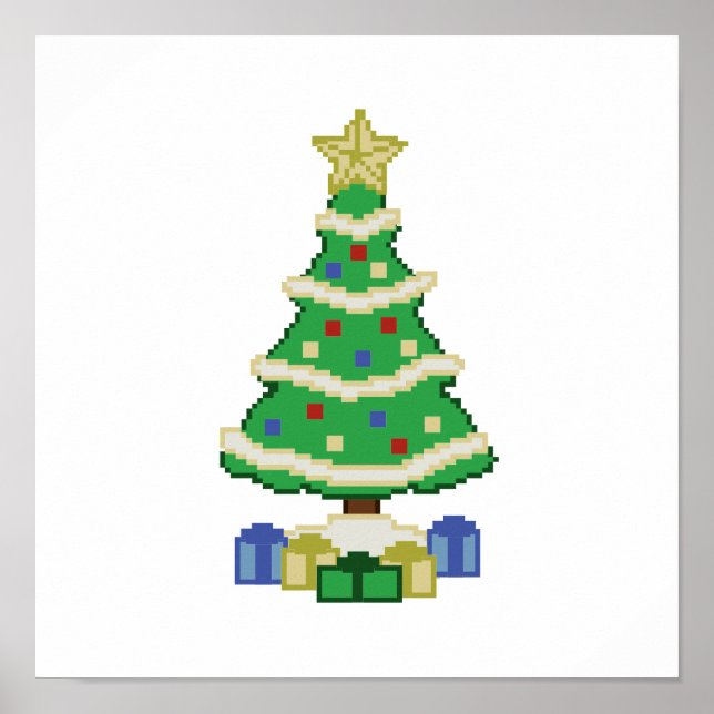 Decorated Christmas Tree 8bit Video Game Style Pos Poster (Front)