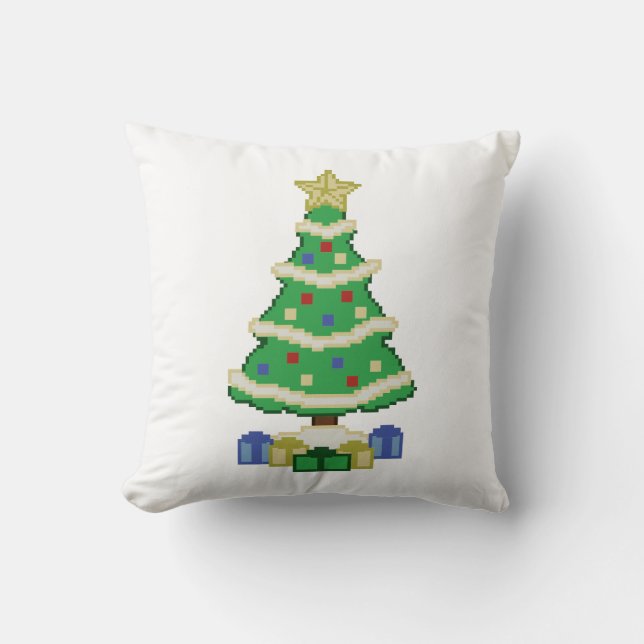 Decorated Christmas Tree 8bit Video Game Style Thr Throw Pillow (Front)