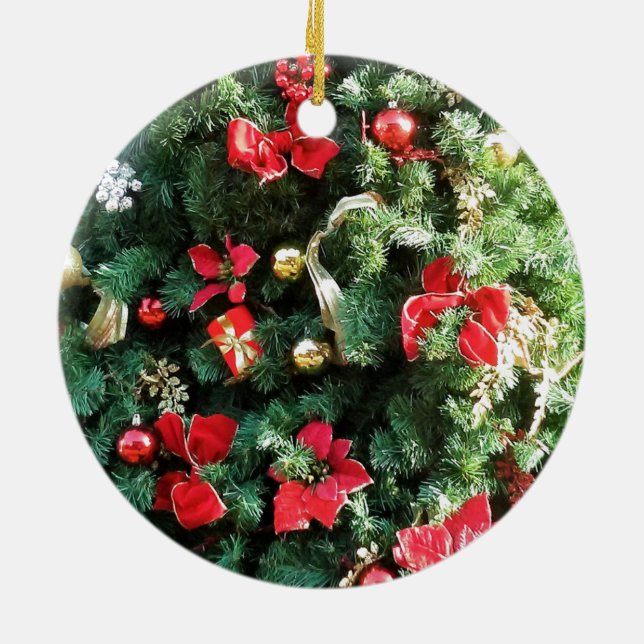 Decorated Christmas Tree Ceramic Ornament (Back)