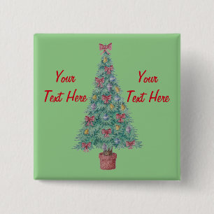 decorated christmas tree contempory festive  2 inch square button