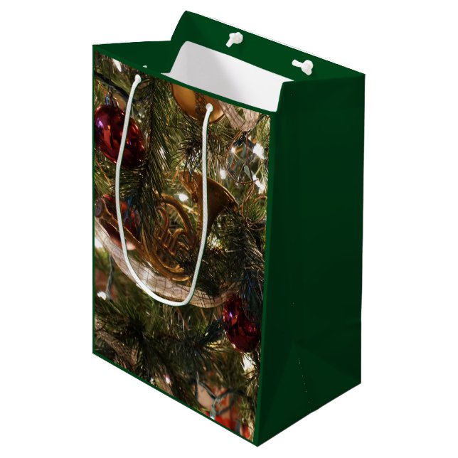 Decorated Christmas Tree Elegant Medium Gift Bag (Front Angled)