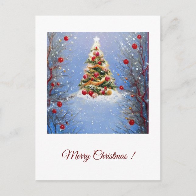 Decorated Christmas tree in a snowy landscape Postcard (Front)