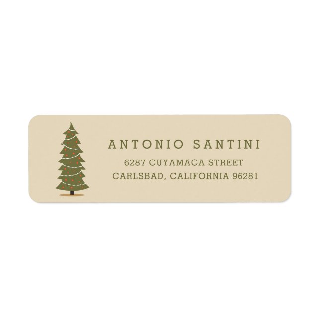Decorated Christmas Tree Return Address Label (Front)
