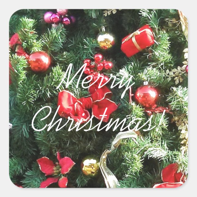 Decorated Christmas Tree Square Sticker (Front)