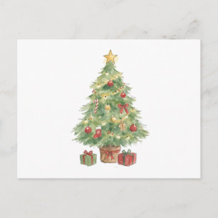 Decorated Christmas Tree with Gifts for Holiday Postcard