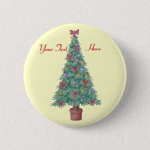 decorated christmas tree with red bows bells 2 inch round button