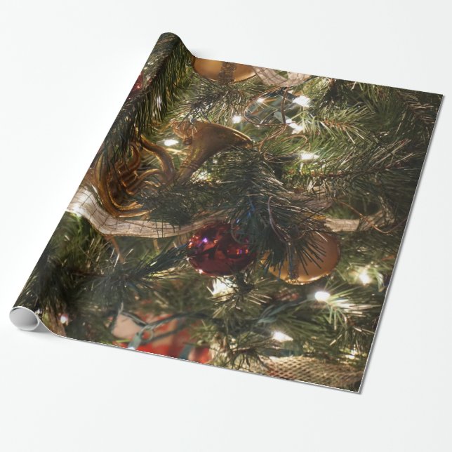 Decorated Christmas Tree Wrapping Paper (Unrolled)