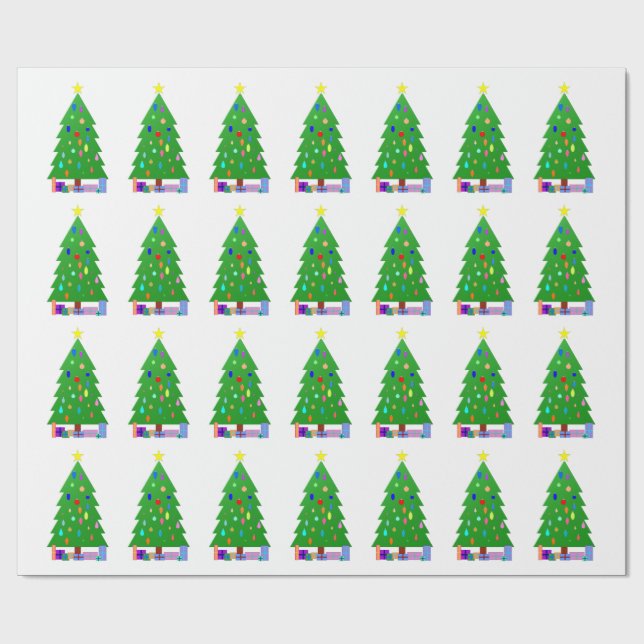 Decorated Christmas Trees & Christmas Presents Wrapping Paper (Flat)