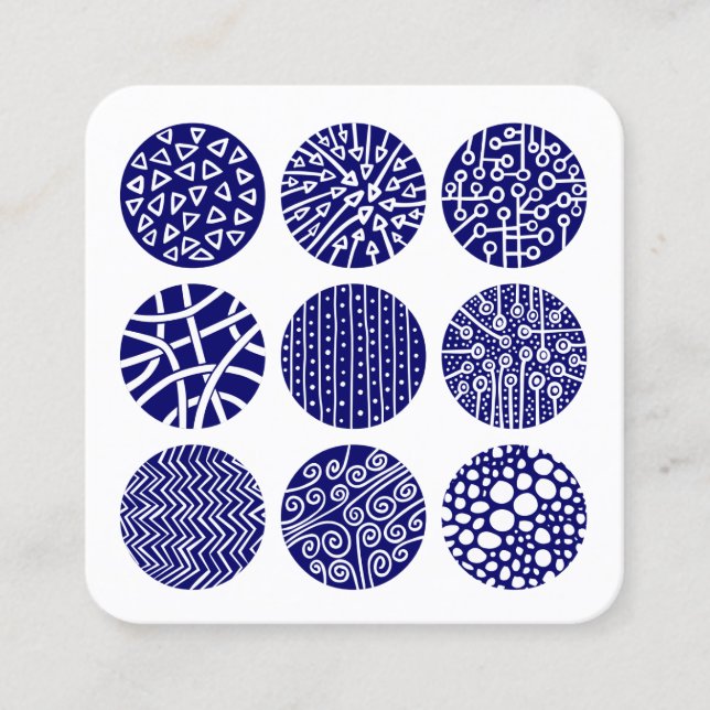 Decorated Circles - Dark Blue Square Business Card (Front)