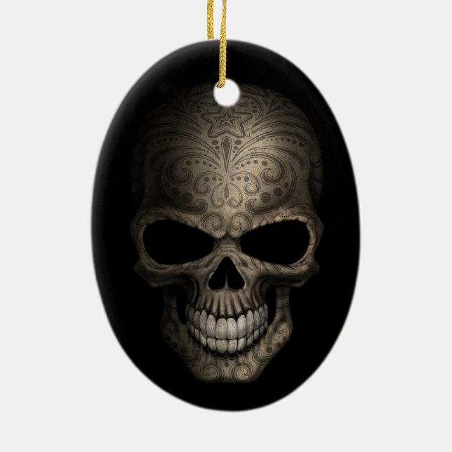 Decorated Dark Skull Ceramic Ornament (Back)