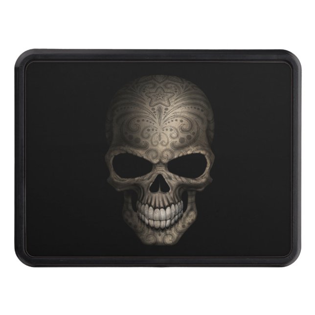 Decorated Dark Skull Trailer Hitch Cover (Front)